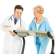 Woman being set an exercise program as part of stroke rehab